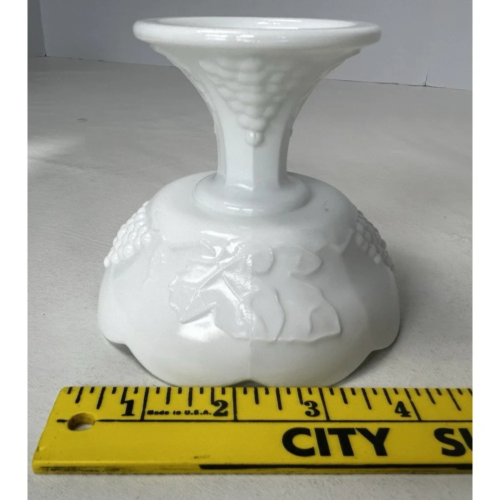VintageSet Of 3 Indiana Glass Colony Harvest Grape Milk Glass Candle Holders 4